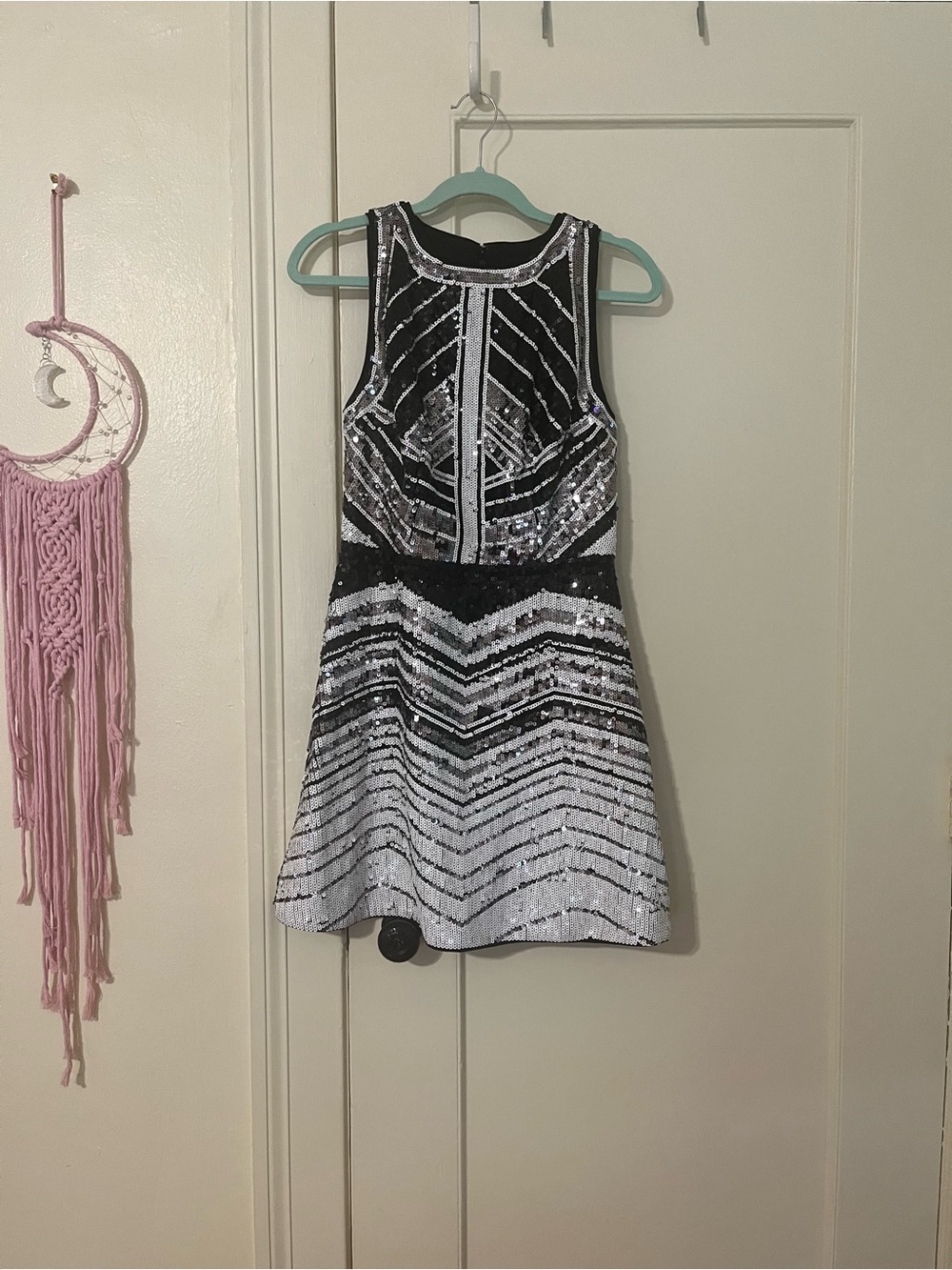 Guess Black and Silver Sequin Mini Dress